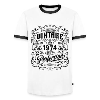 Vintage 1974 Édition Limitée Rétro Anniversaire - T-shirt contrasté Homme - blanc/noir - Devant - AI Model Female 172 light (172cm) & AI Model Male 178 dark (178cm)