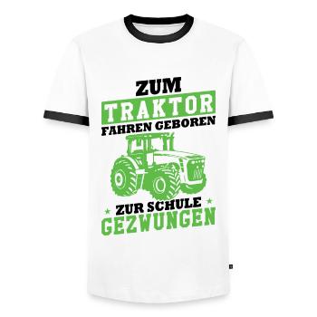 Zum Traktor fahren geboren zur Schule gezwungen - Männer Kontrast-T-Shirt - Weiß/Schwarz - Vorne - AI Model Female 172 light (172cm) & AI Model Male 178 dark (178cm)