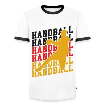Handball Team Germany Flag Handball Player - Men's Ringer Shirt - white/black - Front - AI Model Female 172 light (172cm) & AI Model Male 178 dark (178cm)