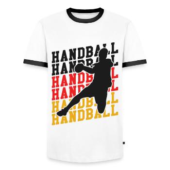 Handball Team Germany Flag Handball Player - Men's Ringer Shirt - white/black - Front - AI Model Female 172 light (172cm) & AI Model Male 178 dark (178cm)