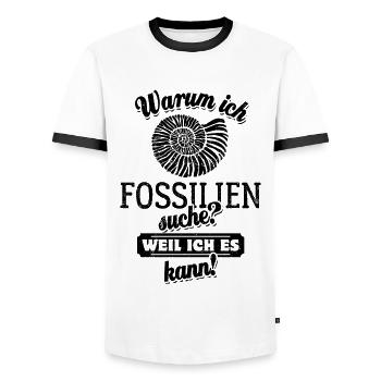 Warum ich Fossilien suche? Weil ich es kann - Männer Kontrast-T-Shirt - Weiß/Schwarz - Vorne - AI Model Female 172 light (172cm) & AI Model Male 178 dark (178cm)