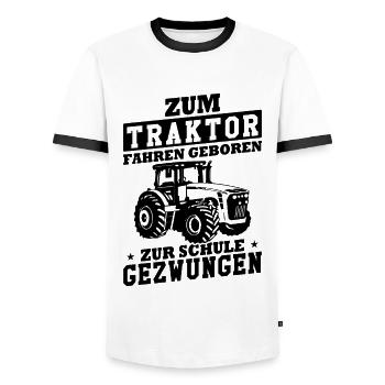 Zum Traktor fahren geboren zur Schule gezwungen - Männer Kontrast-T-Shirt - Weiß/Schwarz - Vorne - AI Model Female 172 light (172cm) & AI Model Male 178 dark (178cm)