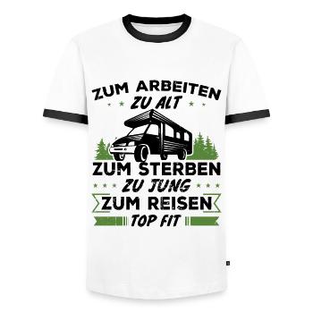 Zum reisen topfit - Geschenk Reisende - Männer Kontrast-T-Shirt - Weiß/Schwarz - Vorne - AI Model Female 172 light (172cm) & AI Model Male 178 dark (178cm)