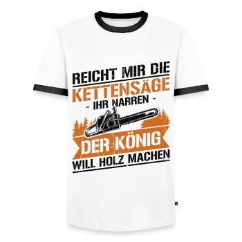 Reicht mir die kettensäge ihr narren der könig - Männer Kontrast-T-Shirt - Weiß/Schwarz - Vorne - AI Model Female 172 light (172cm) & AI Model Male 178 dark (178cm)