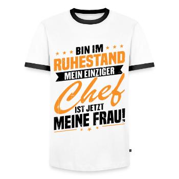 Bin im ruhestand chef ist jetzt meine frau! - Männer Kontrast-T-Shirt - Weiß/Schwarz - Vorne - AI Model Female 172 light (172cm) & AI Model Male 178 dark (178cm)