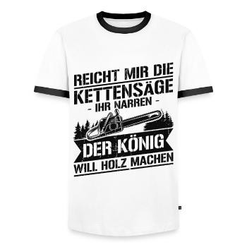 Reicht mir die kettensäge ihr narren der könig - Männer Kontrast-T-Shirt - Weiß/Schwarz - Vorne - AI Model Female 172 light (172cm) & AI Model Male 178 dark (178cm)