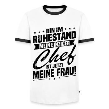 Bin im ruhestand chef ist jetzt meine frau! - Männer Kontrast-T-Shirt - Weiß/Schwarz - Vorne - AI Model Female 172 light (172cm) & AI Model Male 178 dark (178cm)