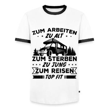 Zum reisen topfit - Geschenk Reisende - Männer Kontrast-T-Shirt - Weiß/Schwarz - Vorne - AI Model Female 172 light (172cm) & AI Model Male 178 dark (178cm)