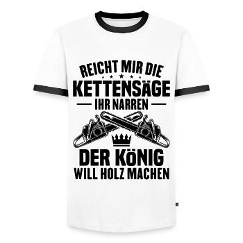 Donnez-moi la tronçonneuse, imbéciles, le roi - T-shirt contrasté Homme - blanc/noir - Devant - AI Model Female 172 light (172cm) & AI Model Male 178 dark (178cm)