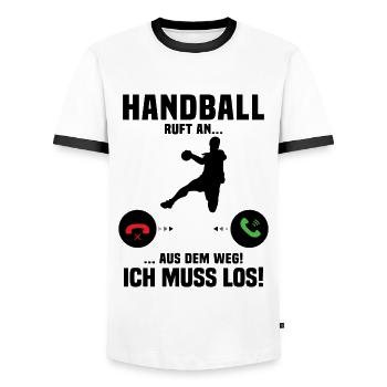 Handball m’appelle, drôle de cadeau handball - T-shirt contrasté Homme - blanc/noir - Devant - AI Model Female 172 light (172cm) & AI Model Male 178 dark (178cm)