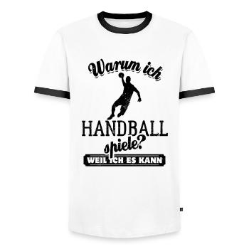Warum ich Handball spiele? Weil ich es kann - Männer Kontrast-T-Shirt - Weiß/Schwarz - Vorne - AI Model Female 172 light (172cm) & AI Model Male 178 dark (178cm)