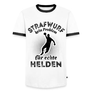 Strafwurf Handball kein Problem für echte Helden - Männer Kontrast-T-Shirt - Weiß/Schwarz - Vorne - AI Model Female 172 light (172cm) & AI Model Male 178 dark (178cm)