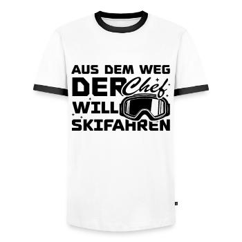 Out of the way the wants to ski - Men's Ringer Shirt - white/black - Front - AI Model Female 172 light (172cm) & AI Model Male 178 dark (178cm)