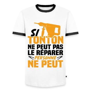Si tonton ne peut pas le réparer personne ne peut - T-shirt contrasté Homme - blanc/noir - Devant - AI Model Female 172 light (172cm) & AI Model Male 178 dark (178cm)