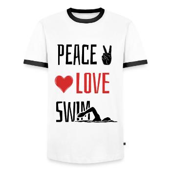 peace love swim - Heart - Men's Ringer Shirt - white/black - Front - AI Model Female 172 light (172cm) & AI Model Male 178 dark (178cm)