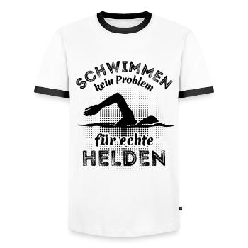 Schwimmen kein Problem für echte Helden - Männer Kontrast-T-Shirt - Weiß/Schwarz - Vorne - AI Model Female 172 light (172cm) & AI Model Male 178 dark (178cm)