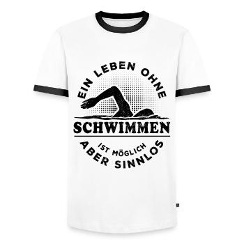 Ein Leben ohne Schwimmen ist möglich aber sinnlos - Männer Kontrast-T-Shirt - Weiß/Schwarz - Vorne - AI Model Female 172 light (172cm) & AI Model Male 178 dark (178cm)
