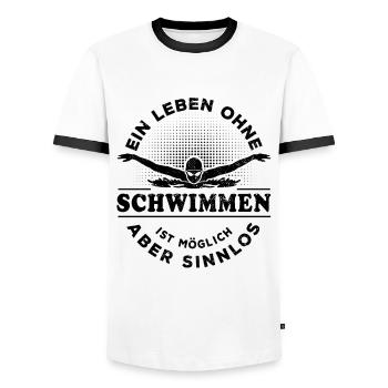 Ein Leben ohne Schwimmen ist möglich aber sinnlos - Männer Kontrast-T-Shirt - Weiß/Schwarz - Vorne - AI Model Female 172 light (172cm) & AI Model Male 178 dark (178cm)