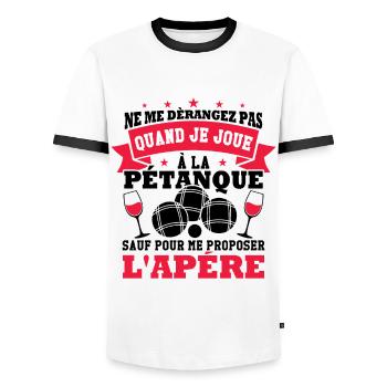 Stör mich nicht, wenn ich Pétanque spiele - Männer Kontrast-T-Shirt - Weiß/Schwarz - Vorne - AI Model Female 172 light (172cm) & AI Model Male 178 dark (178cm)