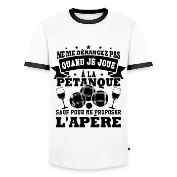 Don't disturb me when I'm playing pétanque - Men's Ringer Shirt - white/black - Front - AI Model Female 172 light (172cm) & AI Model Male 178 dark (178cm)