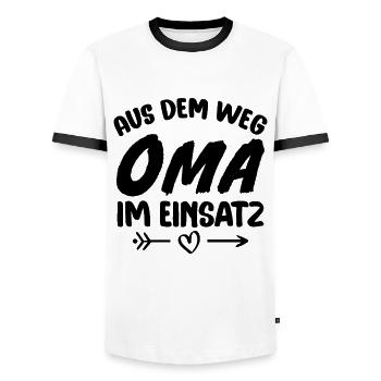 Out of the way grandma in action - Men's Ringer Shirt - white/black - Front - AI Model Female 172 light (172cm) & AI Model Male 178 dark (178cm)