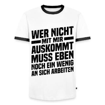 Those who don't get along with me work on themselves - Men's Ringer Shirt - white/black - Front - AI Model Female 172 light (172cm) & AI Model Male 178 dark (178cm)