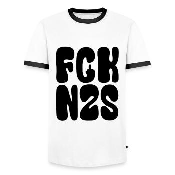 FCK NZS - Against the Right - Never Again Is Now - Men's Ringer Shirt - white/black - Front - AI Model Female 172 light (172cm) & AI Model Male 178 dark (178cm)