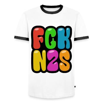 FCK NZS - Against the Right - Never Again Is Now - Men's Ringer Shirt - white/black - Front - AI Model Female 172 light (172cm) & AI Model Male 178 dark (178cm)