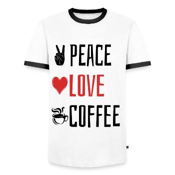 Peace Love Coffee - Heart - Men's Ringer Shirt - white/black - Front - AI Model Female 172 light (172cm) & AI Model Male 178 dark (178cm)