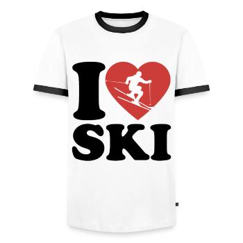 I Love Ski, Après Ski, Winter Sports, Heart - Men's Ringer Shirt - white/black - Front - AI Model Female 172 light (172cm) & AI Model Male 178 dark (178cm)