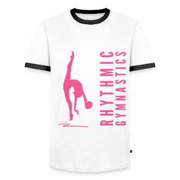 Rhythmic Gymnastics Gymnastics Gymnast with Ball - Men's Ringer Shirt - white/black - Front - AI Model Female 172 light (172cm) & AI Model Male 178 dark (178cm)