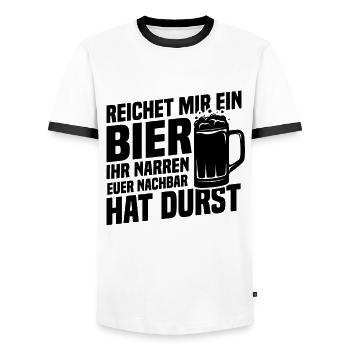 Reichet mir ein bier, Nachbar hat durst - Männer Kontrast-T-Shirt - Weiß/Schwarz - Vorne - AI Model Female 172 light (172cm) & AI Model Male 178 dark (178cm)
