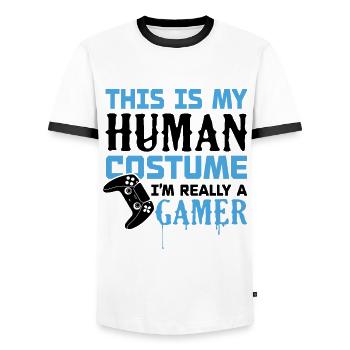 Je suis vraiment un joueur - T-shirt contrasté Homme - blanc/noir - Devant - AI Model Female 172 light (172cm) & AI Model Male 178 dark (178cm)