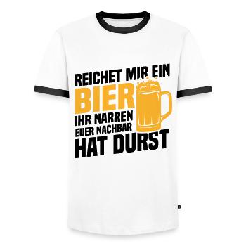 Reichet mir ein bier, Nachbar hat durst - Männer Kontrast-T-Shirt - Weiß/Schwarz - Vorne - AI Model Female 172 light (172cm) & AI Model Male 178 dark (178cm)