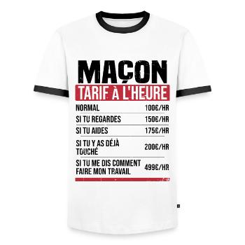 Maçon tarif à l'heure idée cadeau humour - T-shirt contrasté Homme - blanc/noir - Devant - AI Model Female 172 light (172cm) & AI Model Male 178 dark (178cm)