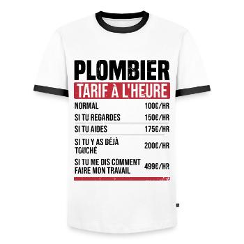 Plombier tarif à l'heure idée cadeau humour - T-shirt contrasté Homme - blanc/noir - Devant - AI Model Female 172 light (172cm) & AI Model Male 178 dark (178cm)