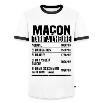 Mason Hourly Rate Humor Gift Idea - Men's Ringer Shirt - white/black - Front - AI Model Female 172 light (172cm) & AI Model Male 178 dark (178cm)