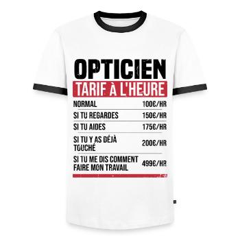 Optiker Stundensatz Geschenkidee Humor - Männer Kontrast-T-Shirt - Weiß/Schwarz - Vorne - AI Model Female 172 light (172cm) & AI Model Male 178 dark (178cm)