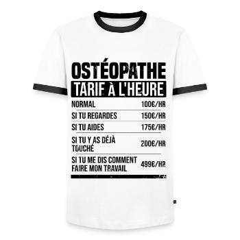 Osteopath hourly rate gift idea humor - Men's Ringer Shirt - white/black - Front - AI Model Female 172 light (172cm) & AI Model Male 178 dark (178cm)