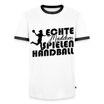Echte Mädchen spielen Handball - Männer Kontrast-T-Shirt - Weiß/Schwarz - Vorne - AI Model Female 172 light (172cm) & AI Model Male 178 dark (178cm)