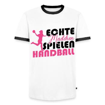Echte Mädchen spielen Handball - Männer Kontrast-T-Shirt - Weiß/Schwarz - Vorne - AI Model Female 172 light (172cm) & AI Model Male 178 dark (178cm)