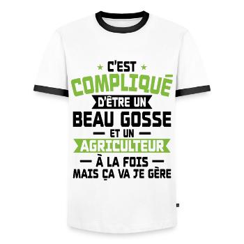 Bogosse and Farmer - Men's Ringer Shirt - white/black - Front - AI Model Female 172 light (172cm) & AI Model Male 178 dark (178cm)