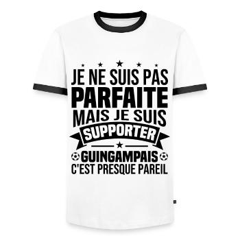 Not perfect but I'm a Guingamp supporter - Men's Ringer Shirt - white/black - Front - AI Model Female 172 light (172cm) & AI Model Male 178 dark (178cm)
