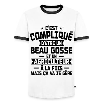 Bogosse and Farmer - Men's Ringer Shirt - white/black - Front - AI Model Female 172 light (172cm) & AI Model Male 178 dark (178cm)