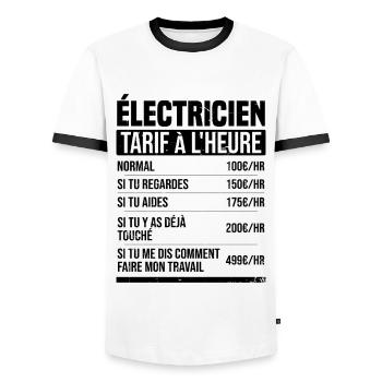 Elektriker Stundensatz Geschenkidee Humor - Männer Kontrast-T-Shirt - Weiß/Schwarz - Vorne - AI Model Female 172 light (172cm) & AI Model Male 178 dark (178cm)