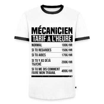 Mécanicien tarif à l'heure idée cadeau humour - T-shirt contrasté Homme - blanc/noir - Devant - AI Model Female 172 light (172cm) & AI Model Male 178 dark (178cm)