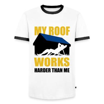 My roof works harder than me - Photovoltaic, Solar - Men's Ringer Shirt - white/black - Front - AI Model Female 172 light (172cm) & AI Model Male 178 dark (178cm)