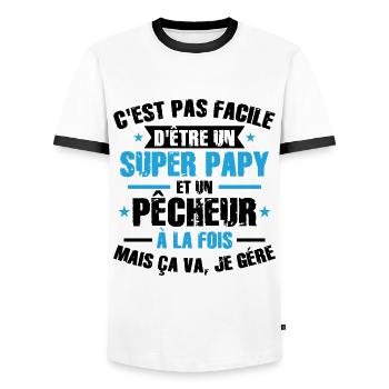 Super Papy et Pêcheur - T-shirt contrasté Homme - blanc/noir - Devant - AI Model Female 172 light (172cm) & AI Model Male 178 dark (178cm)