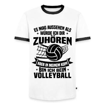 In my head I'm playing volleyball - Men's Ringer Shirt - white/black - Front - AI Model Female 172 light (172cm) & AI Model Male 178 dark (178cm)