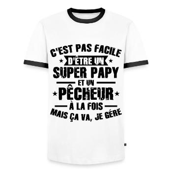 Super Papy et Pêcheur - T-shirt contrasté Homme - blanc/noir - Devant - AI Model Female 172 light (172cm) & AI Model Male 178 dark (178cm)